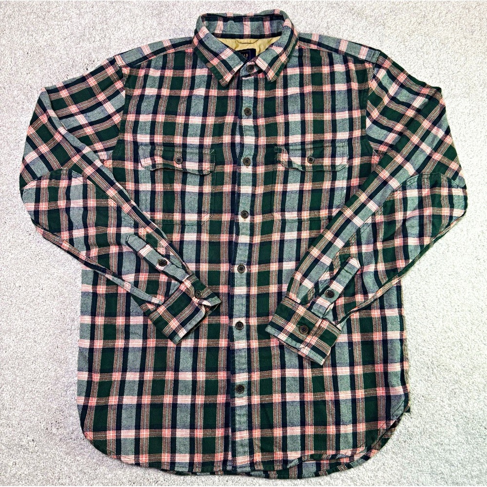 Gap x Pendleton Flannel Shirt Mens Small Heavyweight Plaid Cotton Elbow Patches